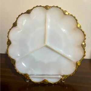 Milk Glass with Gold design divided plate